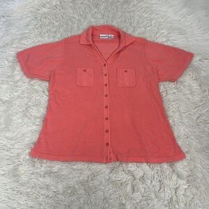 Fashion Bug Womens Plus Size 22/24 Vintage 70s Coral Pink Short Sleeve Button Up